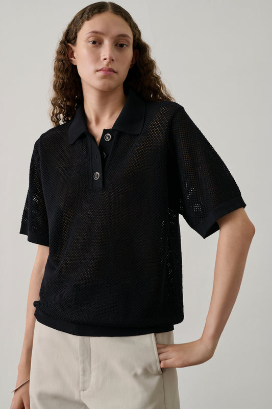 Polo Harvey - Noir - Laine mérinos - Femme