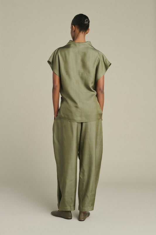 Pantalón Vernon - Verde grisáceo - Seda - Mujer