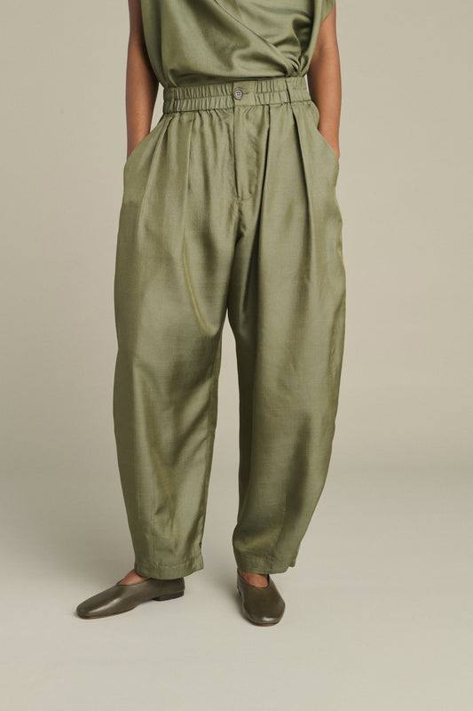 Pantalón Vernon - Verde grisáceo - Seda - Mujer
