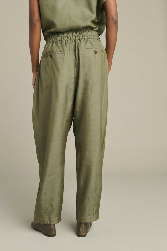 Pantalón Vernon - Verde grisáceo - Seda - Mujer