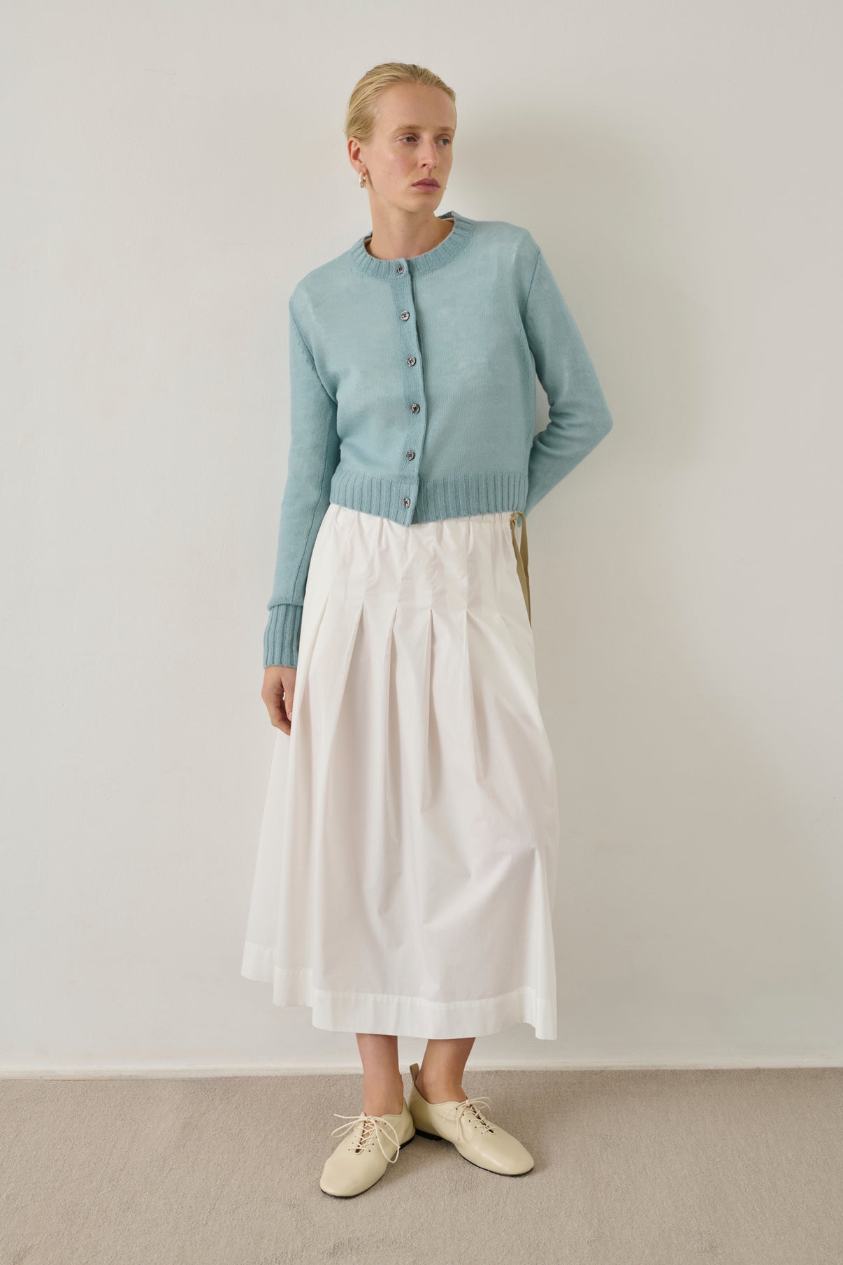 Cardigan Griffith - Bleu Céladon - Laine mérinos - Femme vue 3