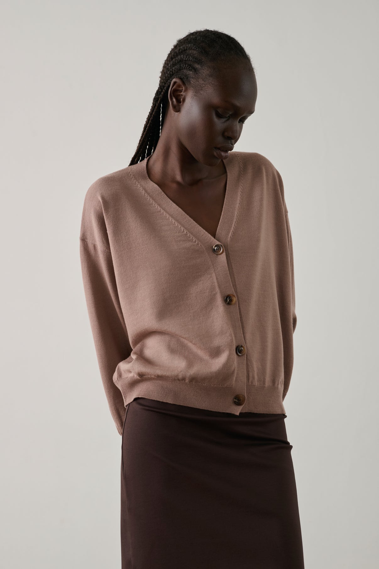 Cardigan Idem - Rose Pâle - Laine mérinos - Femme vue 1